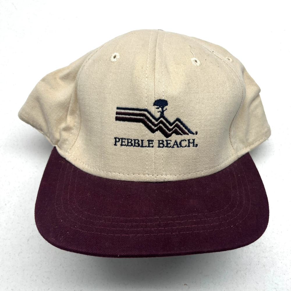 Pebble Beach Strapback Hat Beige One Size Embroidered Vintage USA